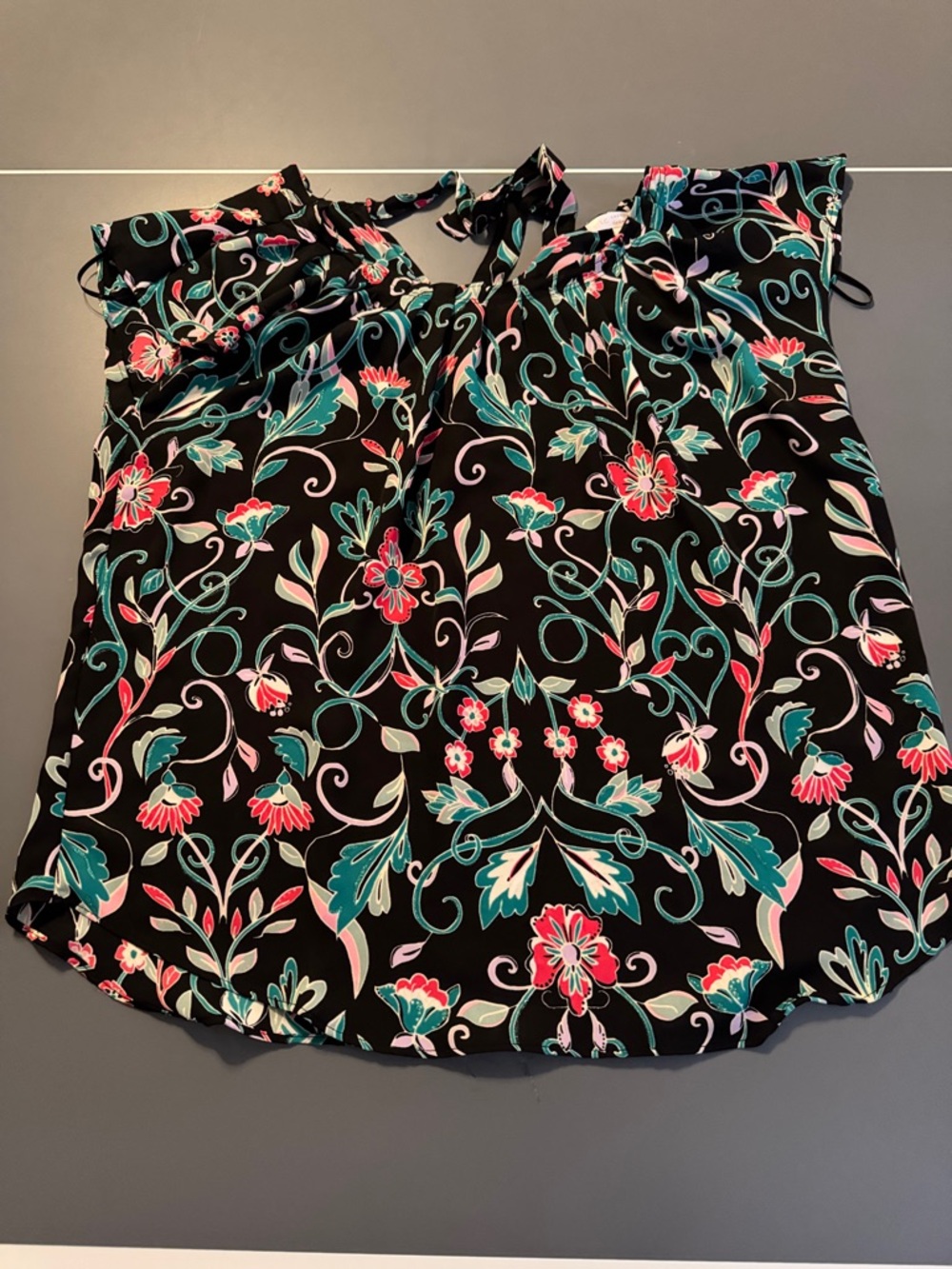 LC Lauren Conrad Black Floral Tie-Shoulder Camisole